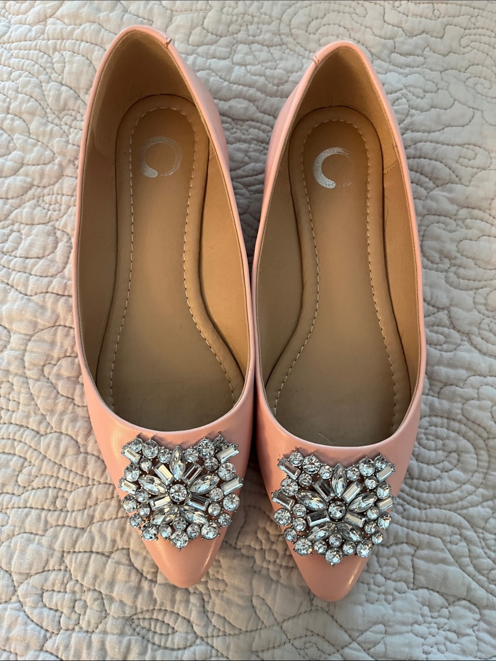 Circo Pink Pointed-Toe Flats with Crystal Brooch